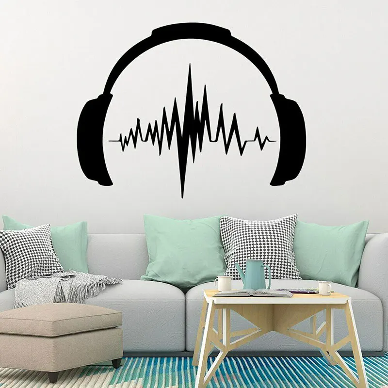 

Classic Earphone Pattern Wall Sticker Vinyl Self Adhesive Mural Music Living Room Boys Bedroom Decoration Decals Removable C5081