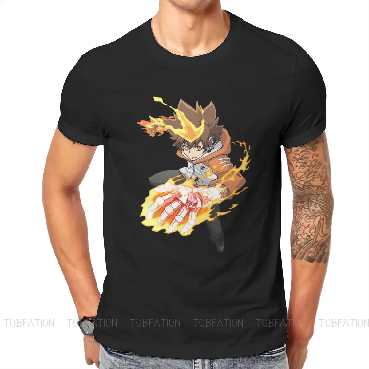 

Футболка Tsuna HITMAN REBORN с японским аниме-приключением, винтажная модная большая футболка с круглым вырезом, Большая распродажа, Мужская футбол...