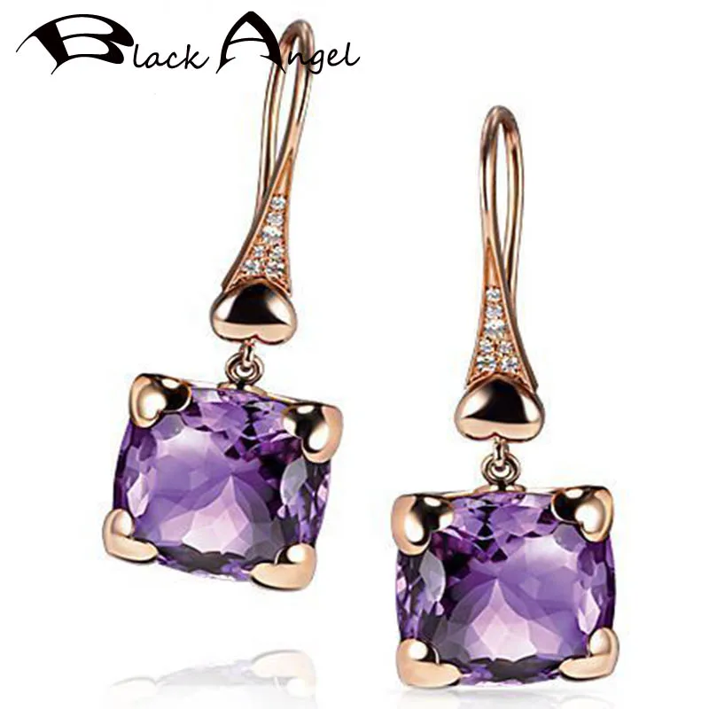 

BLACK ANGEL 2020 New 14K Rose Gold Heart Shaped Amethyst Purple Crystal Gemstone Drop Earrings For Women Wedding Jewelry