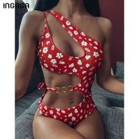 ingaga cut out swimwear women swimsuits one piece 2021 one shoulder bathing suit metal ring monokini new summer beachwear