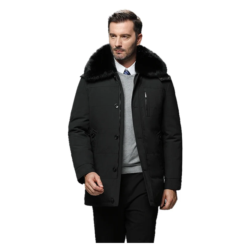 Winter Stylish men down jacket men's medium and long  middle-aged and elderly father warm coat men's hooded coat
