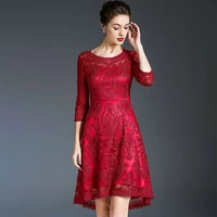 4xl dress vestidos de fiesta 2021 autumn party cocktail women allover appliques embroidery slim fit flare dress black red