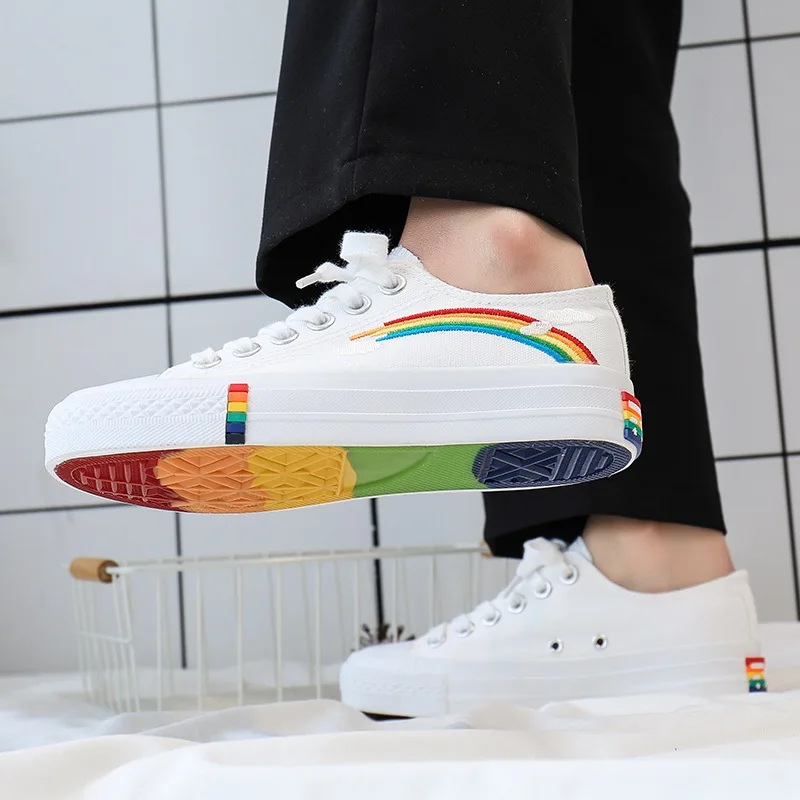 

Women Fashion Vulcanized Shoes Women Sneakers New Retro Rainbow Canvas Shoes Ladies Flat Fashion Comfort Women's Shoes