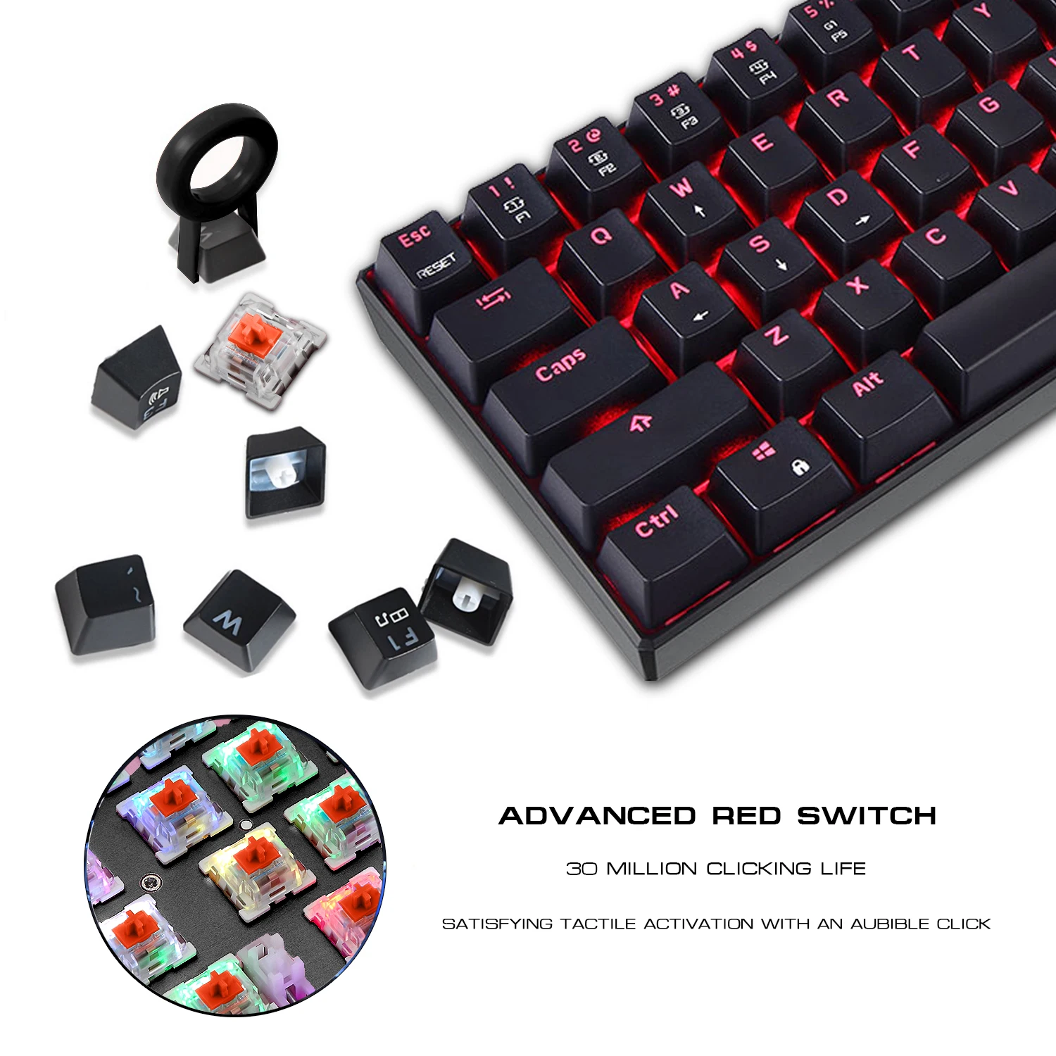 Motospeed CK61Gaming механическая клавиатура Английский красный переключатель синие металлические Проводные светодиодный фоновая подсветка RGB Anti-Ghosting для геймера