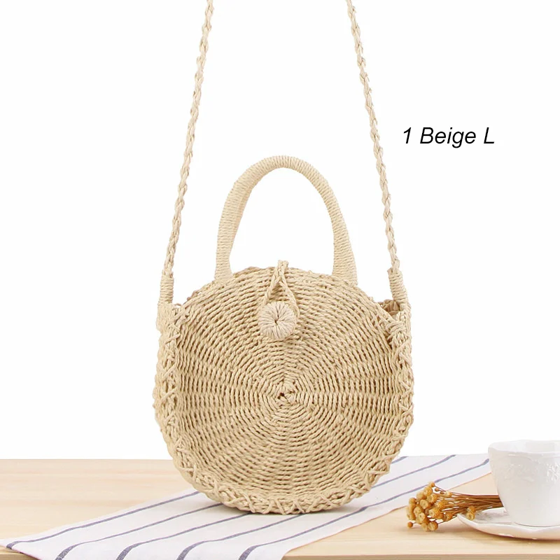 

Round Straw Bag Handmade Rattan Woven Vintage Retro Straw Rope Knitted Women Crossbody Handbag Fresh Summer Beach Bag Bohemia