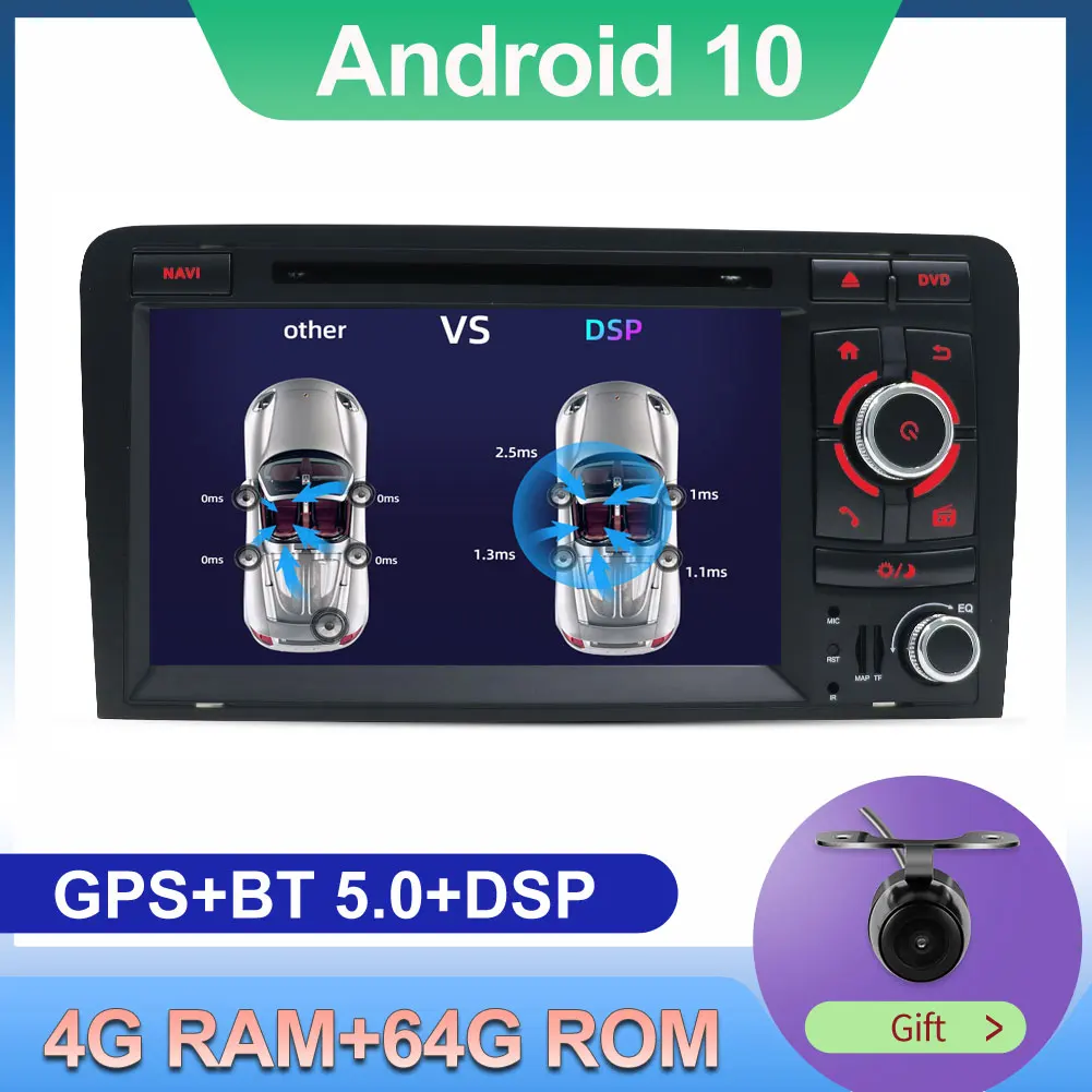 DSP GPS навигация 4G + 64G Android 10 для Audi A3 8P S3 RS3 2003 2011 двойной Din автомобильный DVD Радио