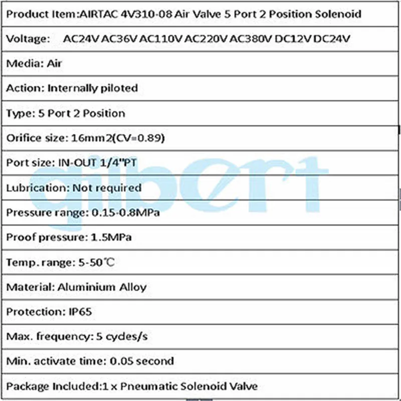 4V310 08 1/4 &quotBSPT 12VDC 24VAC/DC 36VAC 110VAC 220VAC 380VAC 5 портов 2 положения одинарный соленоид
