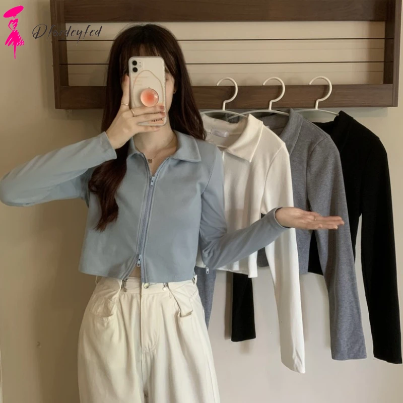 

Women Spring Autumn Coat Short Zipper Jacket Womens Outwear Fashion Korean Clothes For Women Long Sleeve Slimming Women's Tops