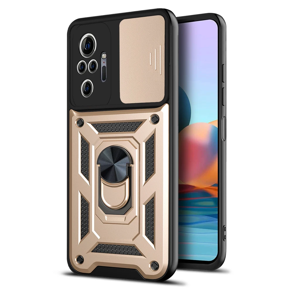 

Push Window Lens Protection Phone Case For Xiaomi Redmi Note 10 Pro Max 4G 10S 5G Armor Rugged Bracket Vehicle Magnetic Cover