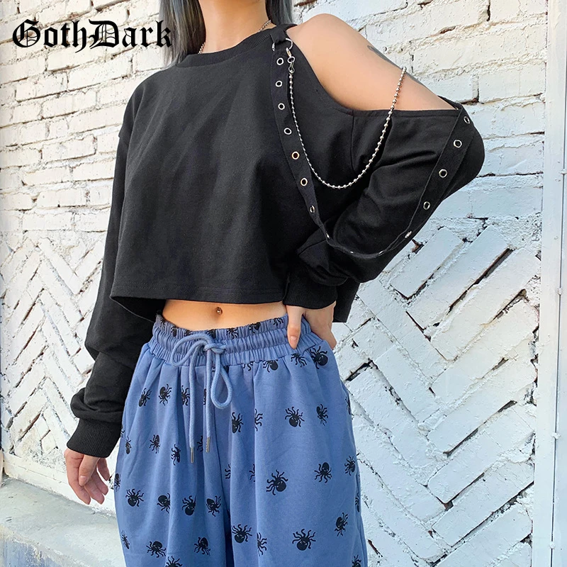 Женская футболка с длинным рукавом Goth Dark винтажный в стиле панк готика короткий
