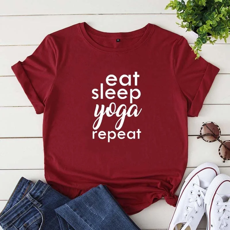 

Смешная футболка с надписью "Eat Sleep", "Йога", "повторить мой день", "хипстер говорит, что Дамские топы, Повседневная футболка, новая женская футб...