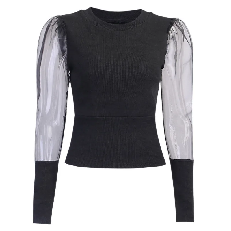 Fall women Knitted Jumper organza long sleeve Ruff Sleeve Sweater Pullover Knitwear top 2019 Pull Femme black | Женская одежда
