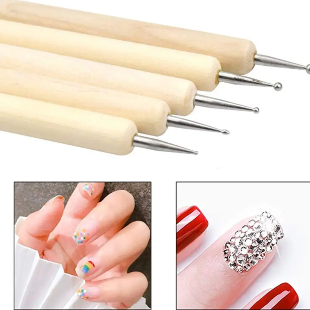 

Pen Professional Nail Art Dotting Set Wooden Nail Drill Pen Manicure Tool Nail Liner Brush Double Head Drill Pen