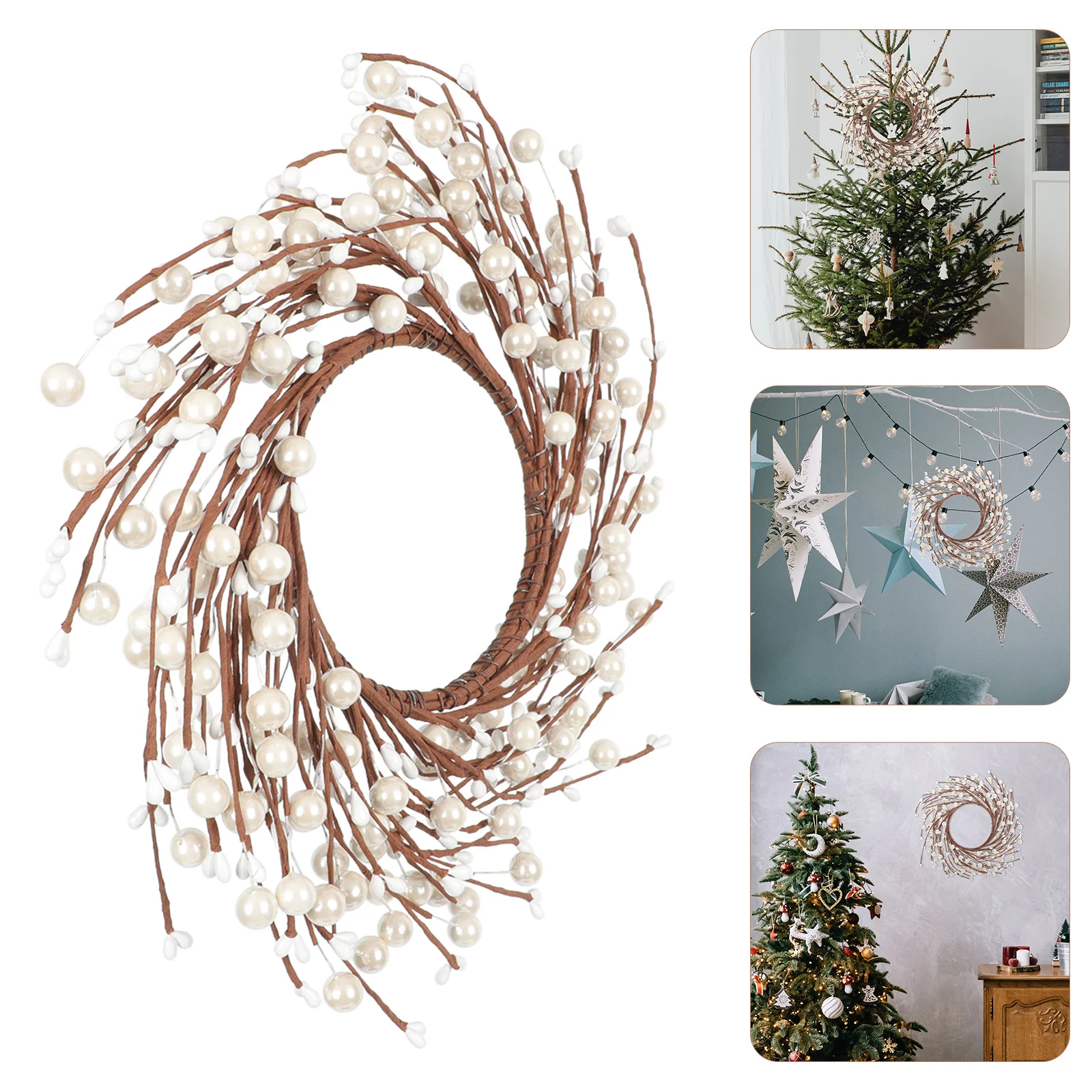 

1Pc Christmas Wreath Pendant Simulation Pearl Garland Artificial Wreath with Fake Peal