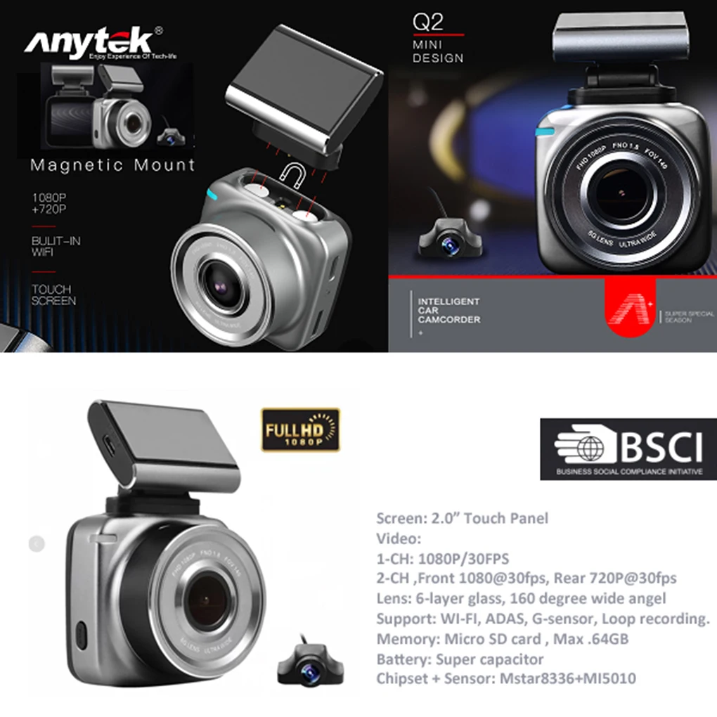 Автомобильная камера Anytek с сенсорным экраном 2 0 дюйма Передняя видеорегистратор