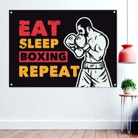 eat sleep boxing repeat wallpaper banners flags wall decoration gym motivation spirit poster workout sports artwork tapestry