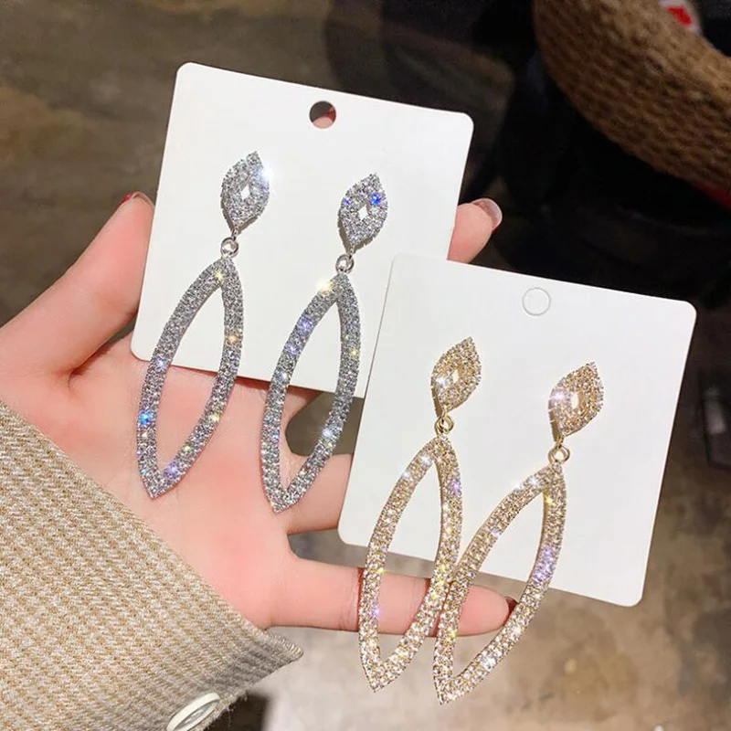 Геометрические висячие серьги Стразы для женщин 2020 бижутерия золотого цвета