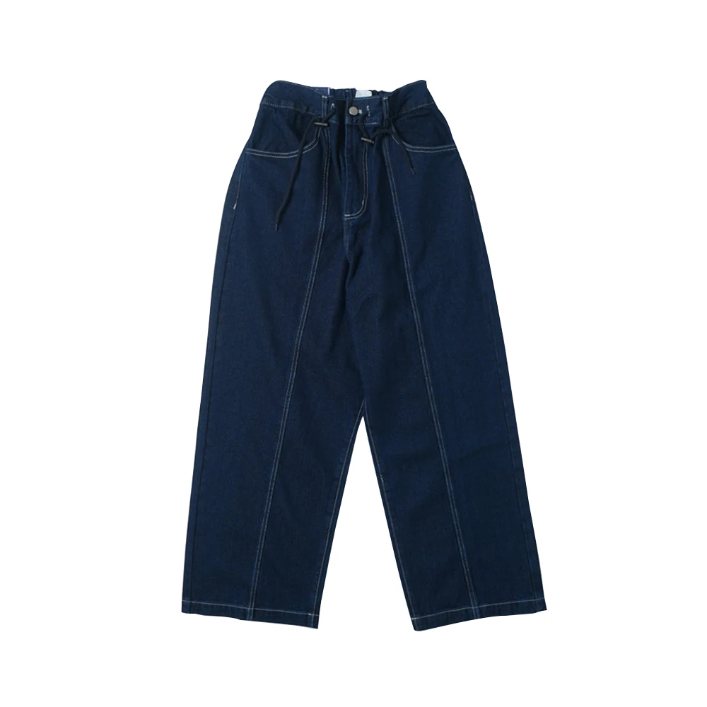 

Vintage '90s Skater Top-stitch Jeans Mens Amekaji Loose Straight-leg Elastic Waist Pants Casual Baggy Trousers Men