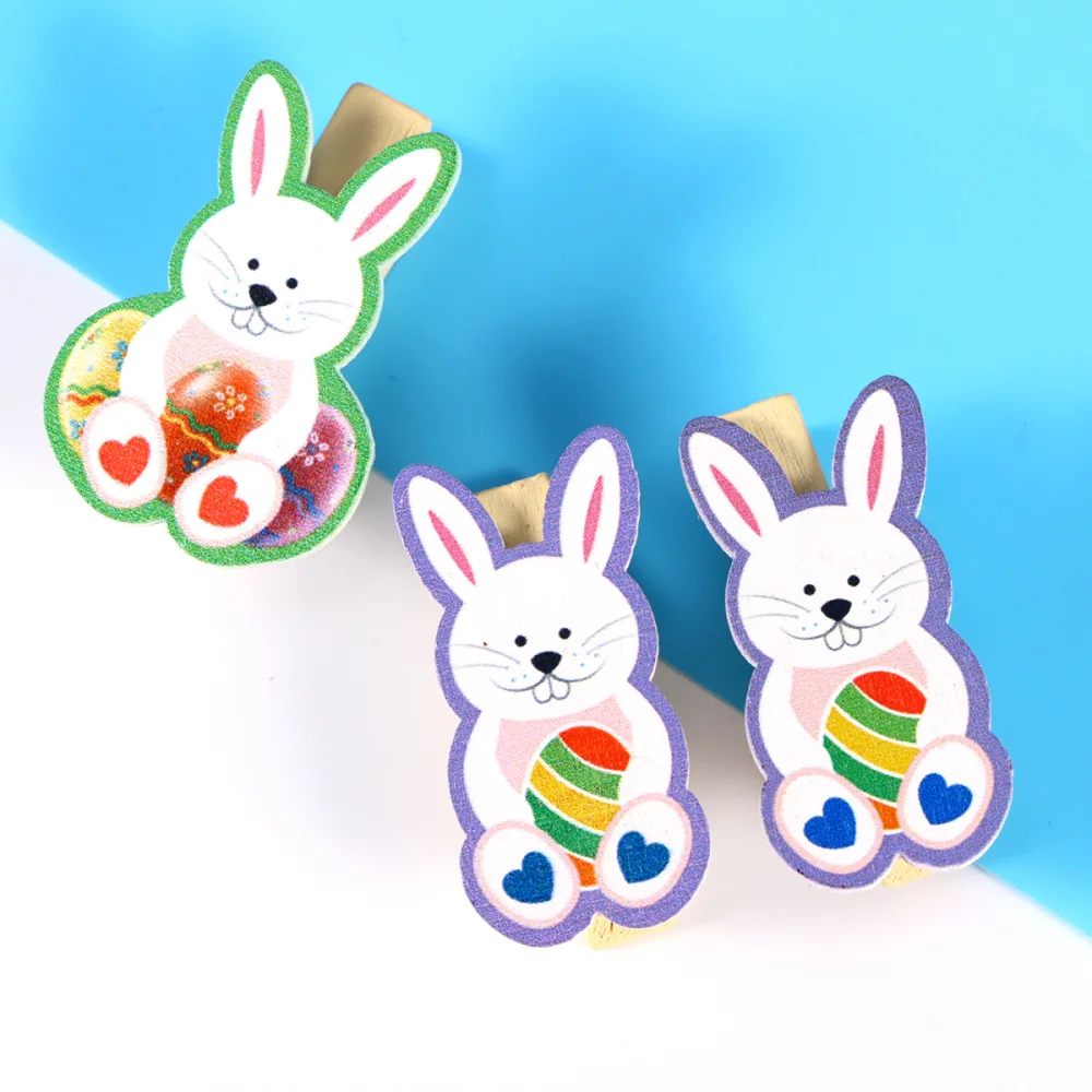 

10pcs Lovely Rabbit Wooden Pegs Photo Clips Note Memo Holder Easter Party Favor
