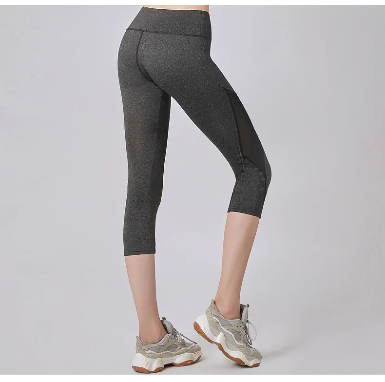 Summer Women Sport Leggings Cropped Yoga Pant Elastic Mesh Capris Quick Dry Running Crop Trousers Female Gym Pant Fitness Tights