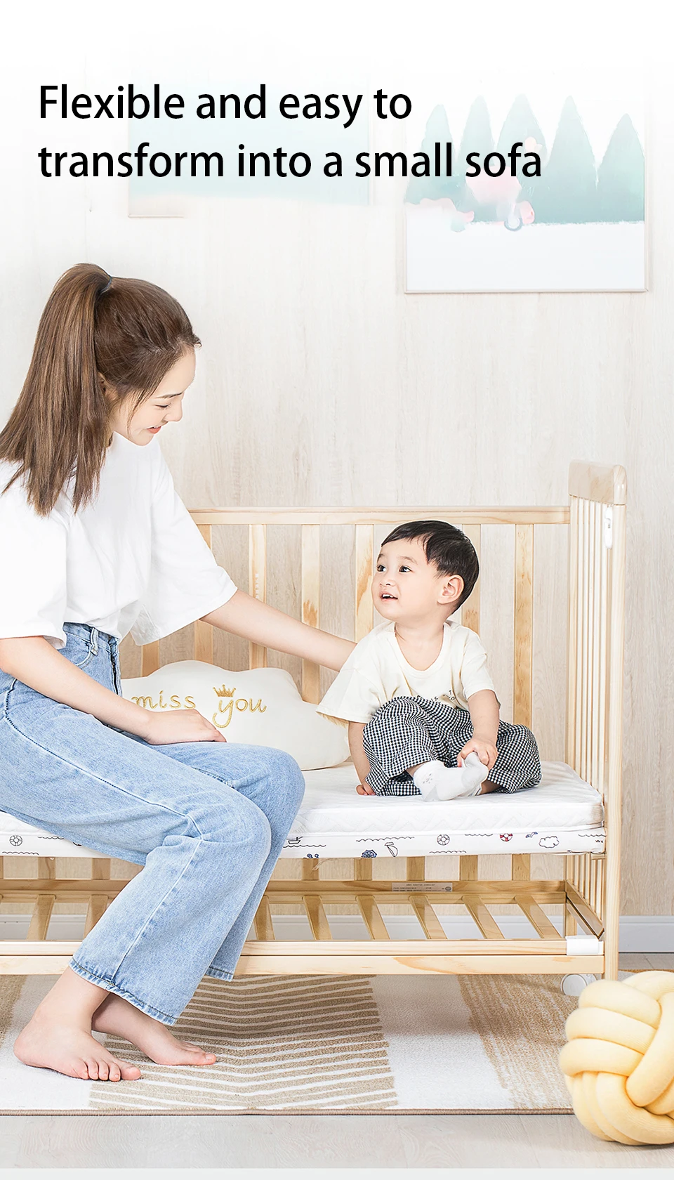 IMBABY многофункциональная детская кроватка, FSC и сертификация ЕС, Универсальные складные и регулируемые детские кроватки для новорожденных