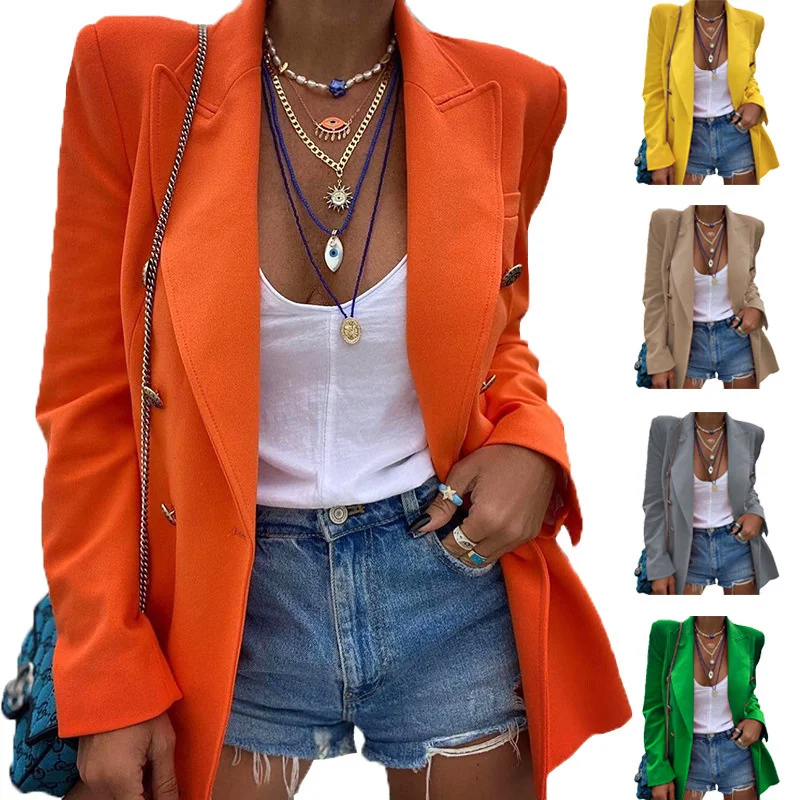 

2021 Autumn New Sexy Temperament Professional Casual Women's Solid Color Long Sleeve Small Suit Coat Womens Tops And Blouses