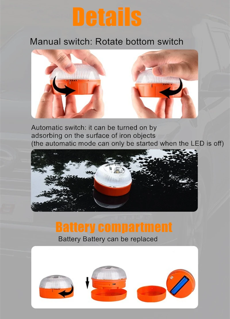 Перезаряжаемый СВЕТОДИОДНЫЙ дорожный сигнальный фонарь V16 боковой