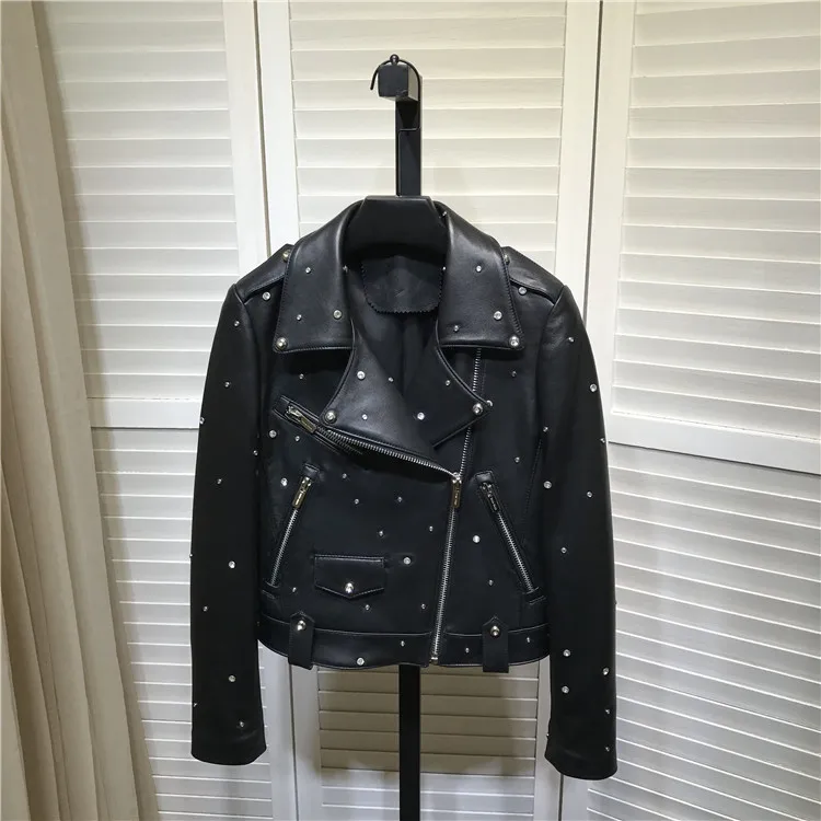 Chic women leather Rivet coat 2020 Spring autumn High quality brand new design real leather jackets B638A