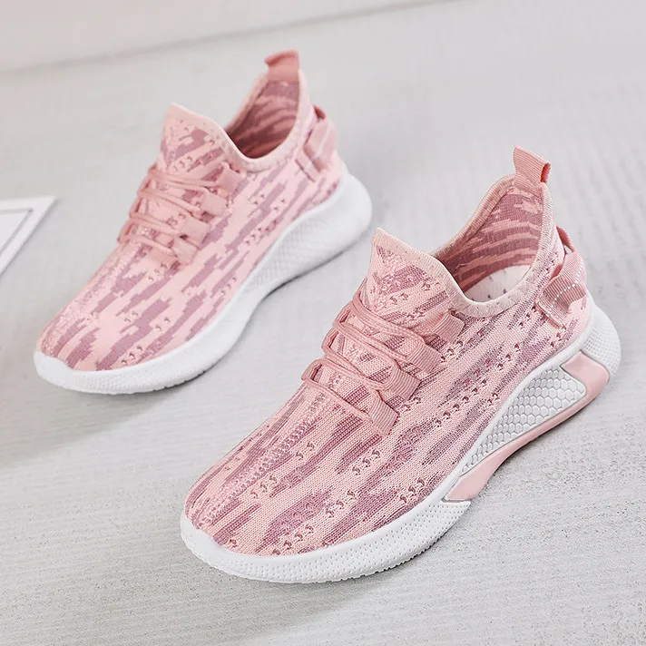 

Women Knitted Sneakers Outdoor Sports Shoes Leopard-print Lace-up Comfortable Casual Shoes Running Breathable Vulcanized Shoes