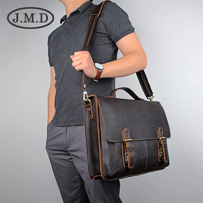 

J.M.D 100% Classic Leather Fashion Vintage Crazy Horse Leather Men's Handbag Shoulder Messenger Bag Laptop Bag Briefcase
