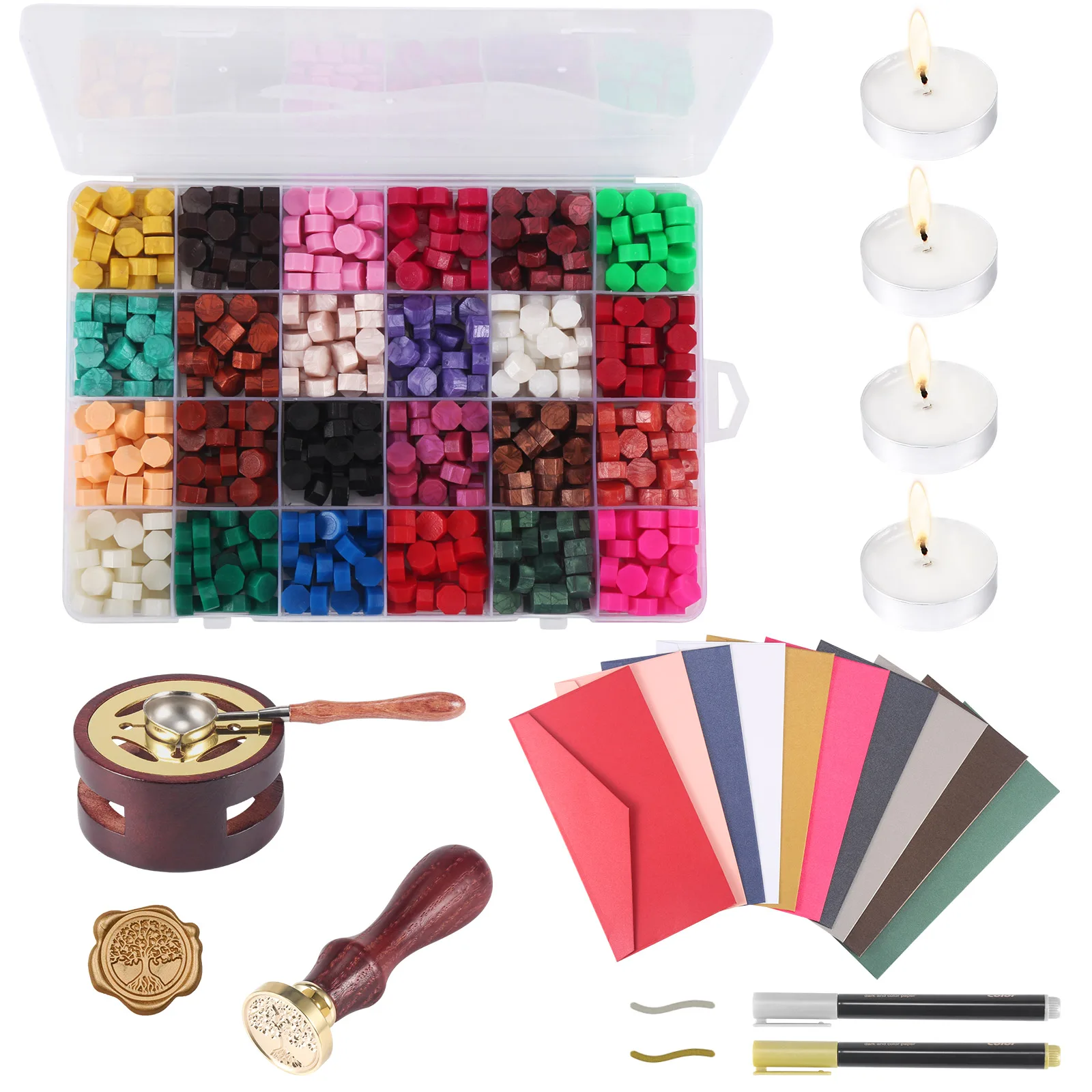 

Retro Wax Melting Furnace Fire Paint Seal Set Sealing Wax Kit DIY Wax Seal Stamp 24 Colors Wax Beads Paint Sealing Wax Tools