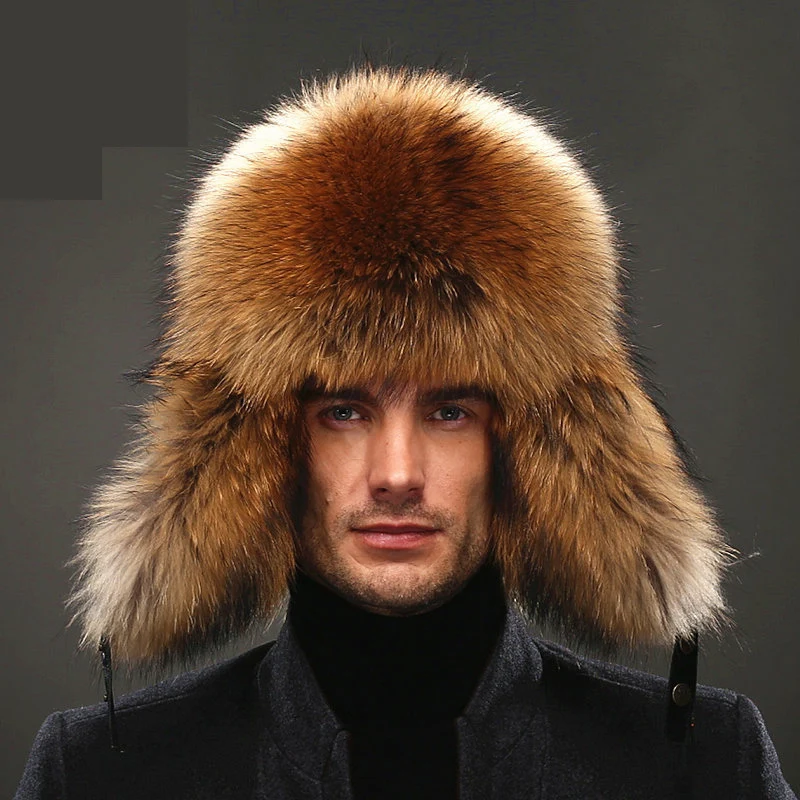 For Man Lei Feng Hat for Winter Fashion Warm Ear Protection Raccoon Hair 2020 Fxfurs Fur for Outdoor Men Adult Solid
