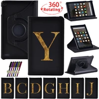 360 degree rotating tablet case for amazon fire 7 5th 7th 9th pu leather simple letter dust proof stand tablet casefree stylus