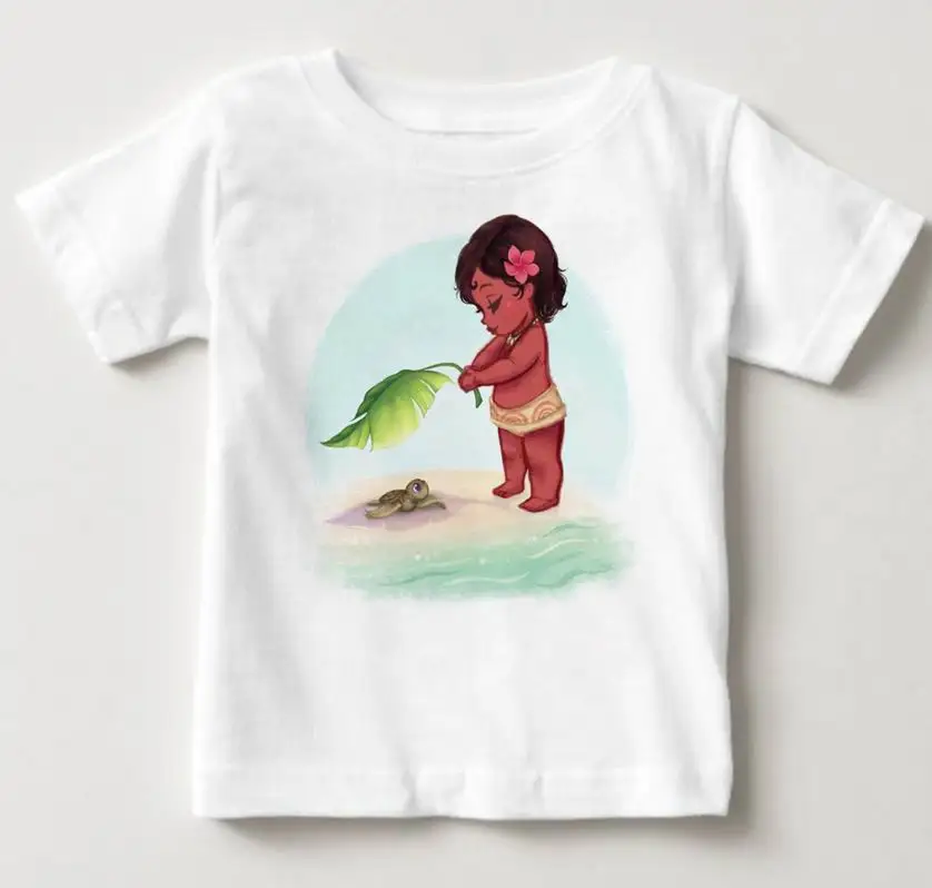 White childreT-shirt Детская одежда Moana Vaiana, школьные рубашки для мальчиков и девочек, топы, футболки с троллями, хлопковая летняя футболка с принтом, детская одежда - Цвет: White childreT-shirt