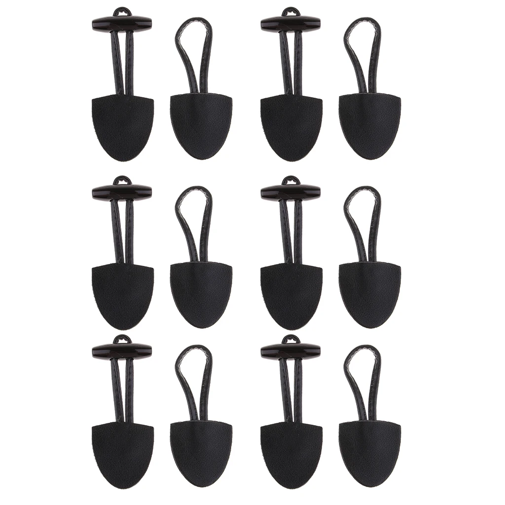

6 Pairs Classical Black Leather Horn Toggle Buttons Closures Coat Jacket Duffle Sweater Sewing Fasteners For Overcoat