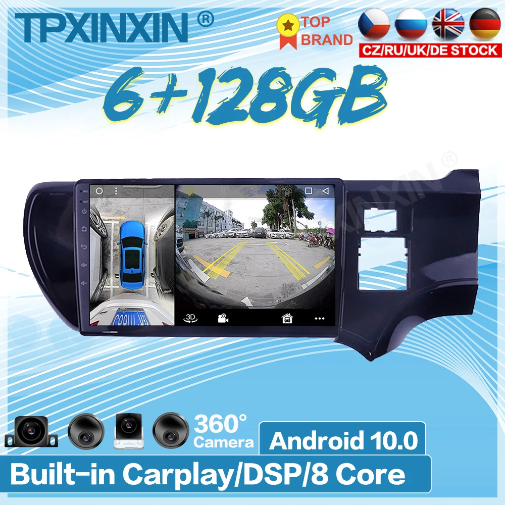 

128 ГБ Android 10 для Toyota Aqua Right 2009-17 Автомобильный мультимедийный плеер рекордер стерео радио GPS автомобильный аудио навигатор хост 360 HD