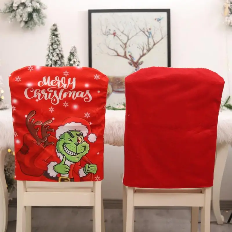 

4pcs Christmas Chair Cover Xmas Thief Grinch Green Hair Doll Dining Chair Covers For Kitchen Dining Seat Christmas Party Decor