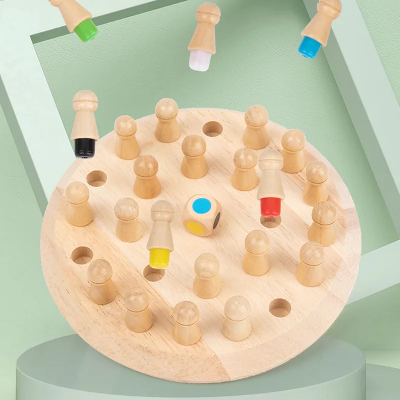 Juego de ajedrez de madera para ni&ntilde;os, juego de mesa de Color divertido, rompecabezas educativo, capacidad cognitiva, juguetes de aprendizaje-2