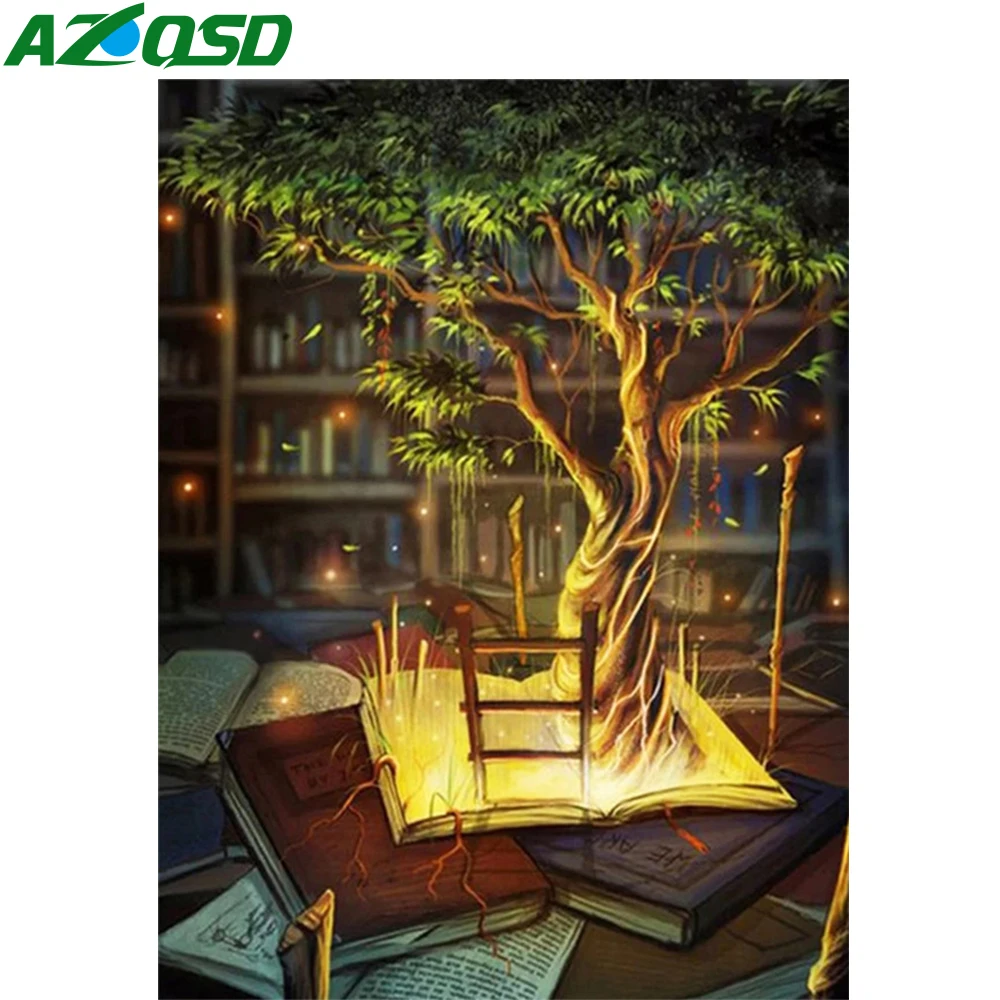 

AZQSD DIY Coloring Picture By Numbers Tree Book HandPainted On Canvas Painting By Numbers Landscape Frameless Wall Decor Gift