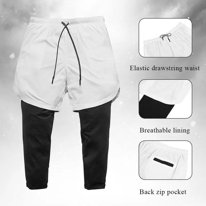 Мужские спортивные брюки 2-1 колготки модные дышащие леггинсы для бега мужская