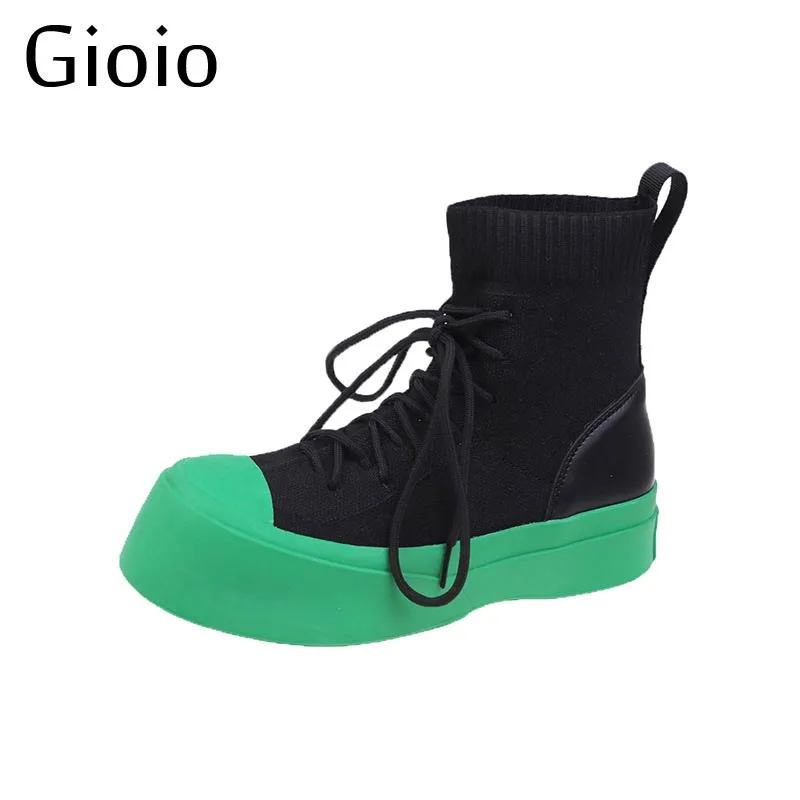 Gioio Women Boots Soft Leather Shoes Woman Green Ankle Boots Motorcycle Boots Female Autumn Winter Shoes Punk Botas