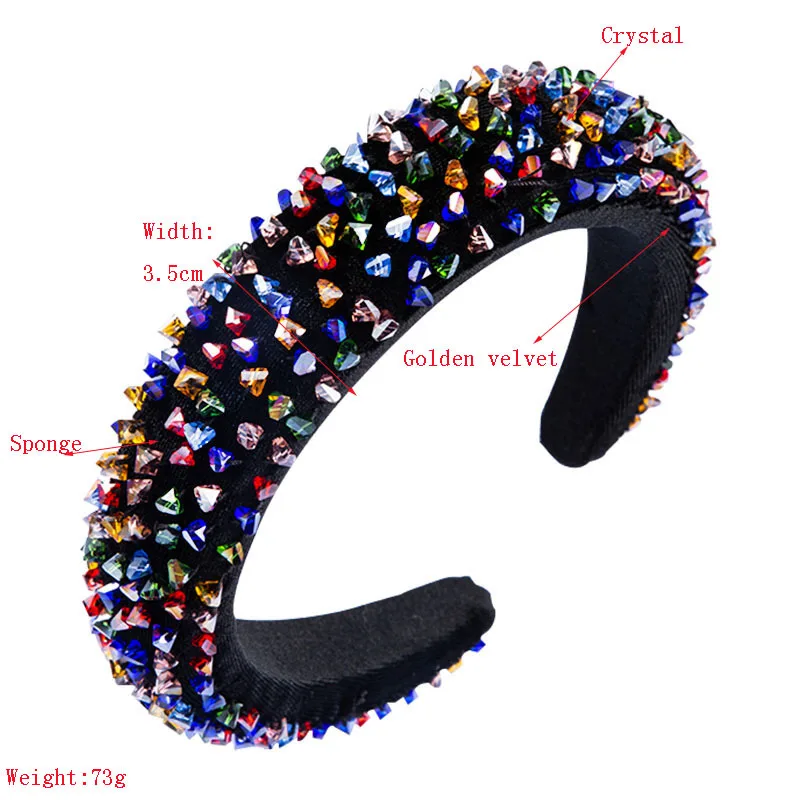 

Baroque Crystal Hairband Female Temperament Color Hand-sewn Glass Bead Headdress Thin Sponge Headband Women Hair Accessories New