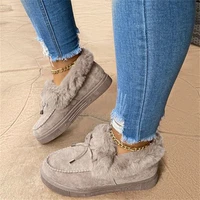 2021 winter boots women cute bowknot fur slip on cotton shoes winter warm plush loafers female short snow boots furry flat shoes