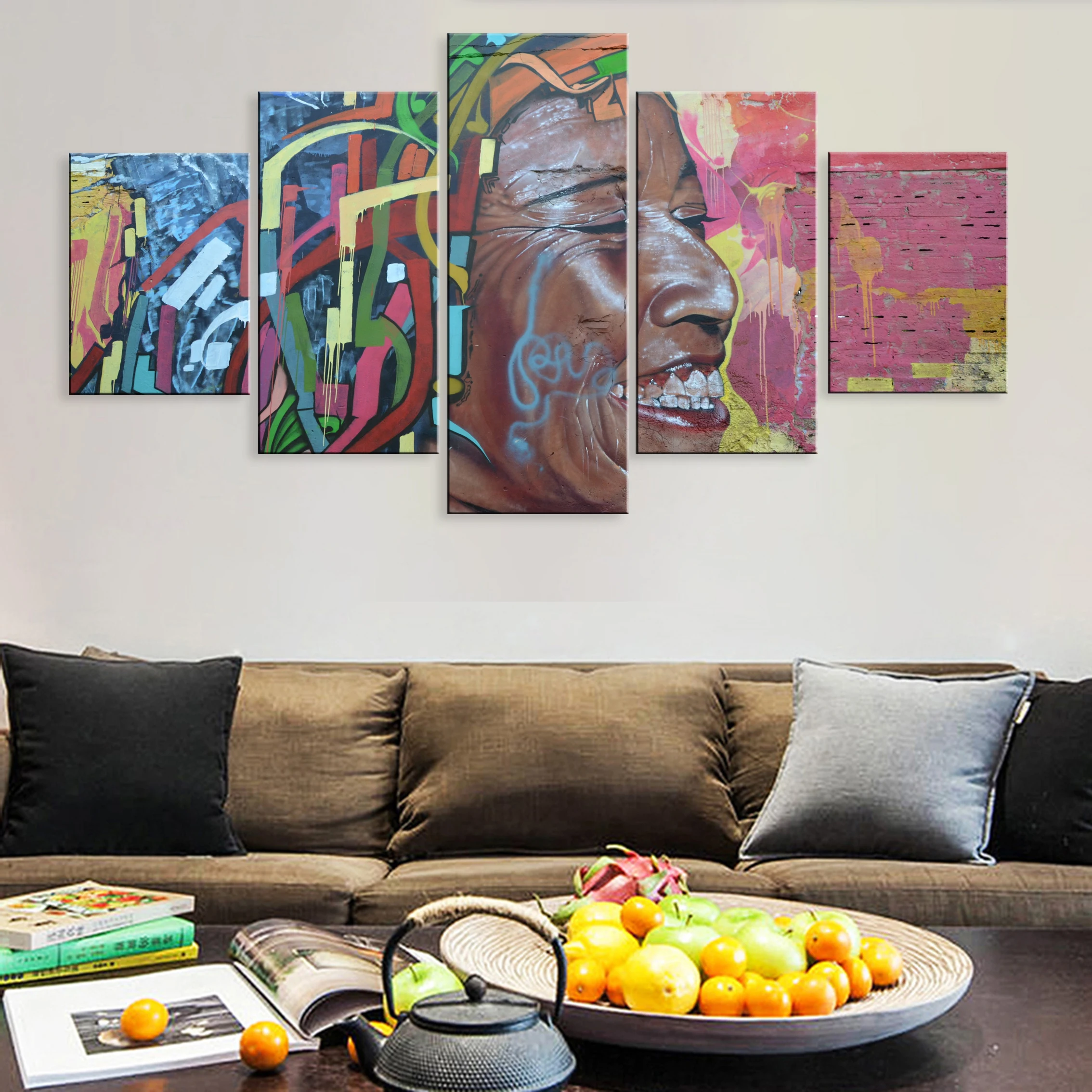 

Hd Printed Modern 5 Pieces Modular Poster Painting Canvas Home Decor Framework Street Art Graffiti Abstract