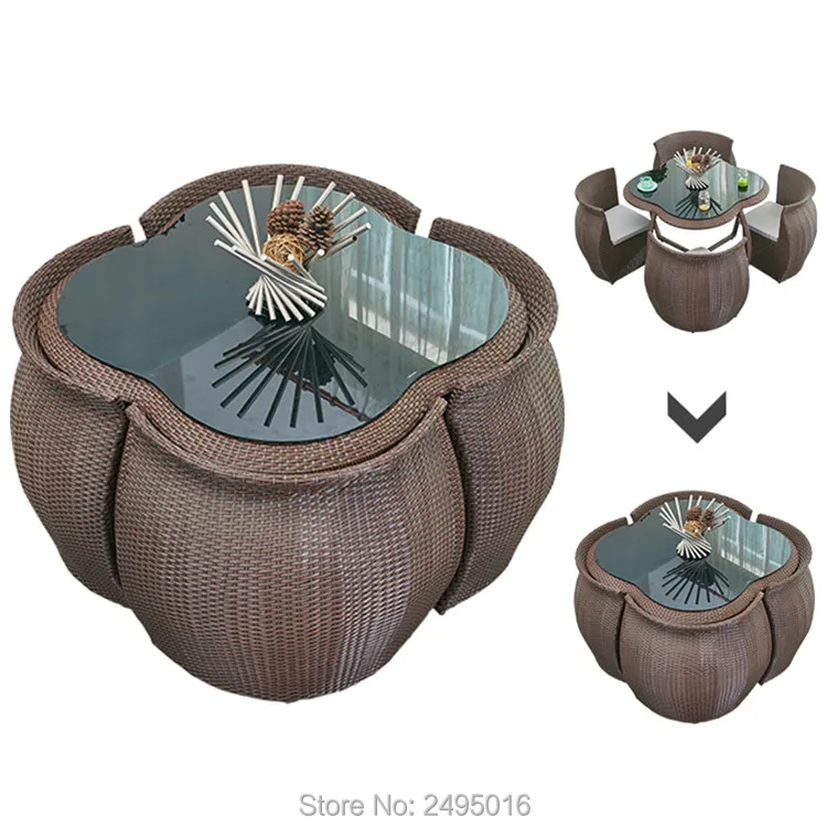 Набор обеденной мебели для патио 5 шт. металлический каркас из полиэтилена