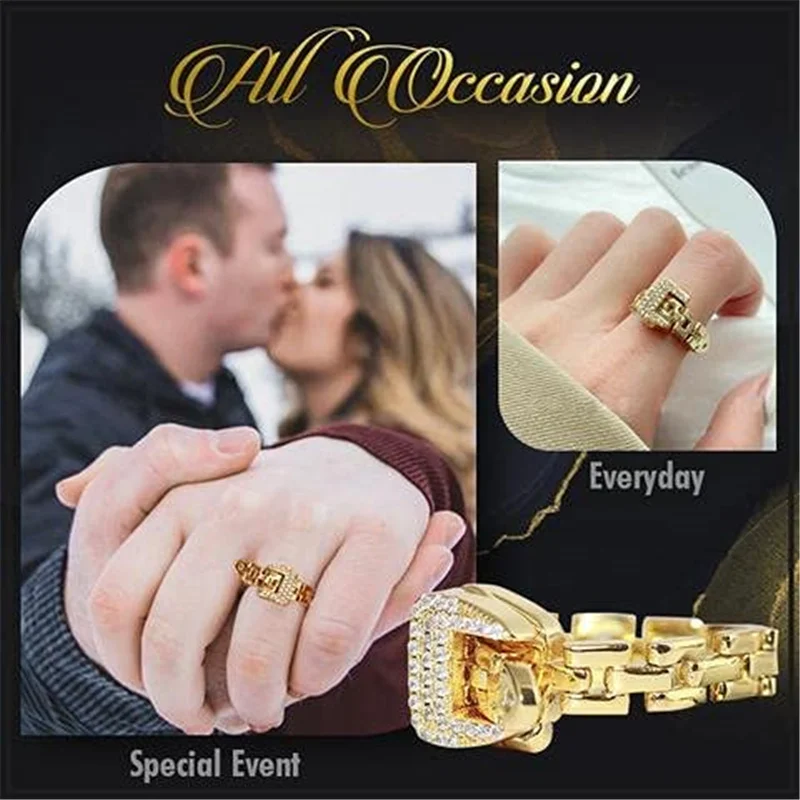 

Adjustable Belt Buckle Zircon Rings for Women Men Metal Luxury Soft Antique Finish Belt Buckle Band Charm Ring Jewelry Gifts