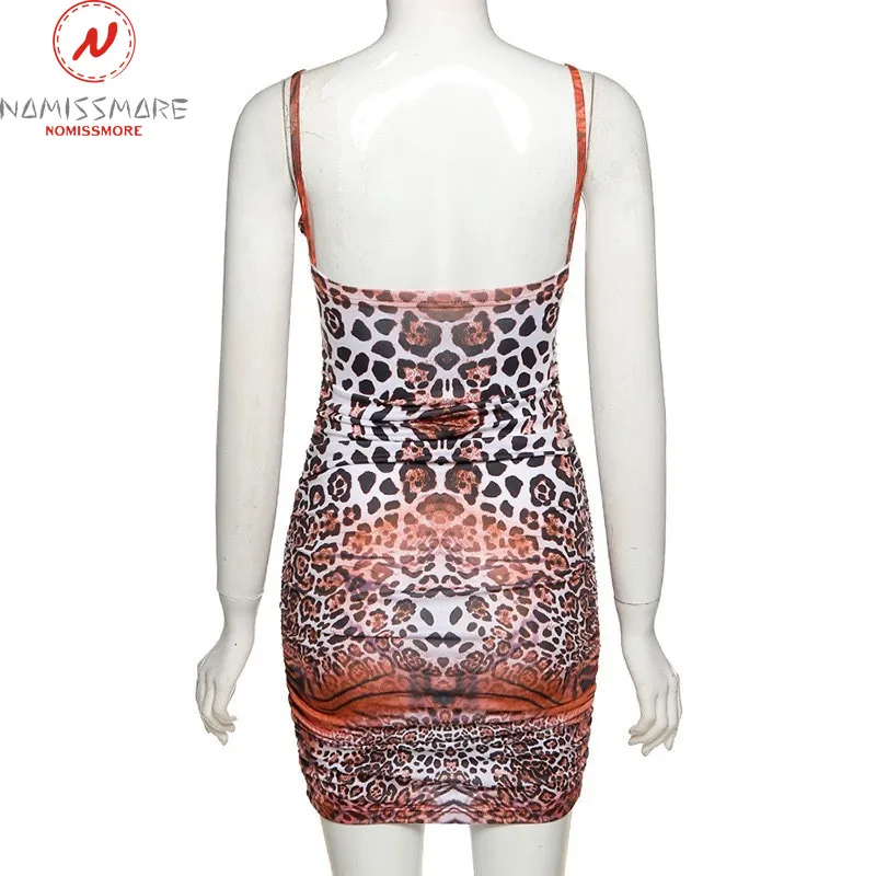 

Sexy Women Summer Pencil Dress for Streetwear Hollow Out Design Sling Sleeveless Backless High Waist Print Slim Hips Mini Dress