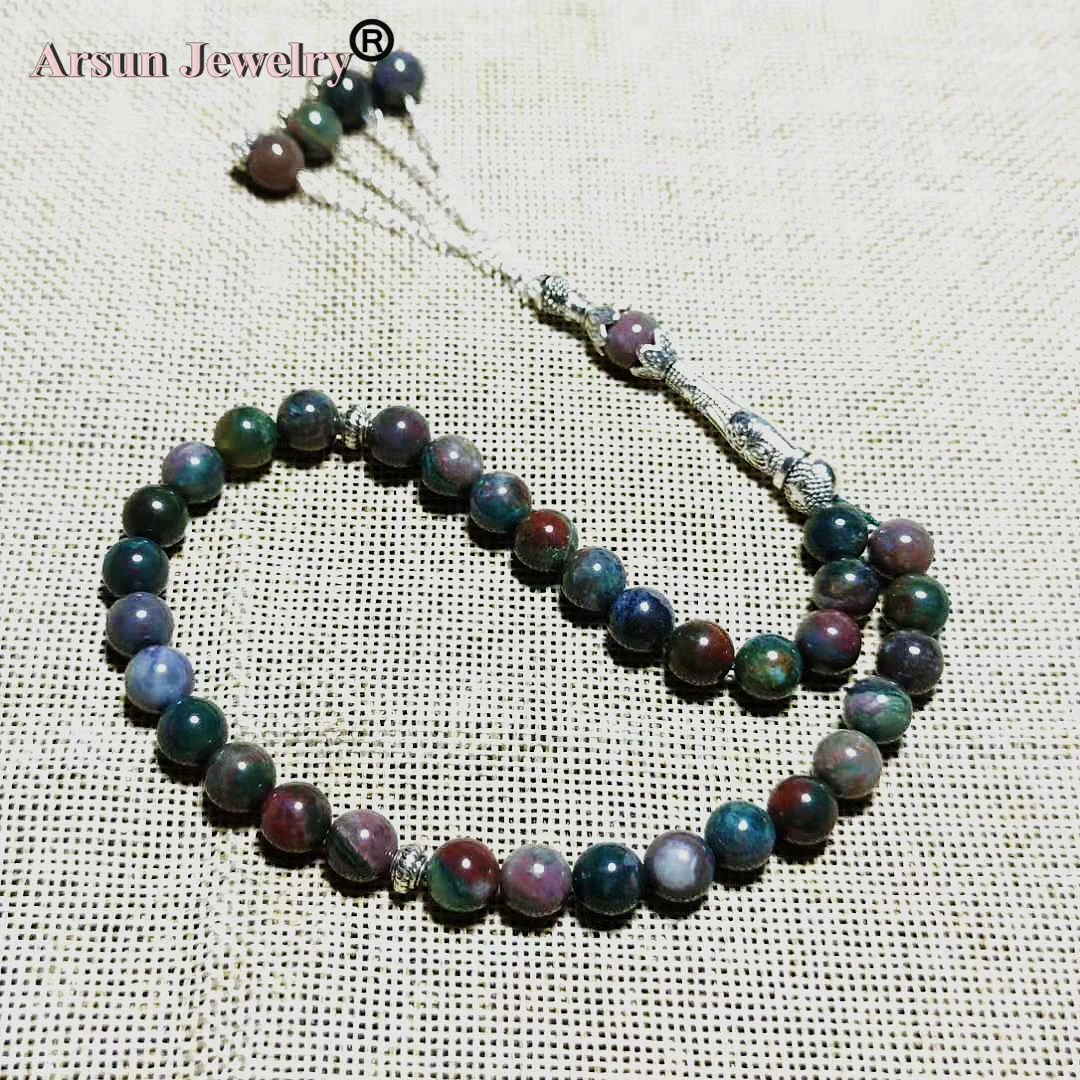 

Red/Green Cinnabar-like Agate 8mm Bead Alloy Copper Chain Accessories Strung Muslim Taisbyha 33 Rosary Free Shipping
