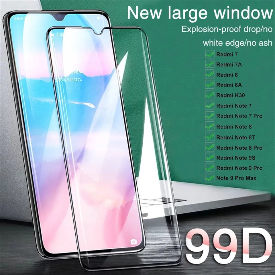 

99D Curved Tempered Glass For Xiaomi Redmi 9 8 8A 7 Screen Protector Glass Redmi Note 7 8 8T 9S 9 Pro Max Protective Glass Film