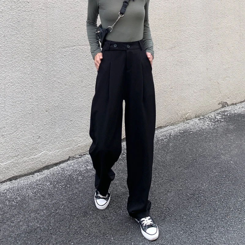 

Wide Leg High Waist Pants Women New Fashion Black Suit Aesthetic Baggy Pants Autumn Winter Pantalones Women Clothing DF50PA